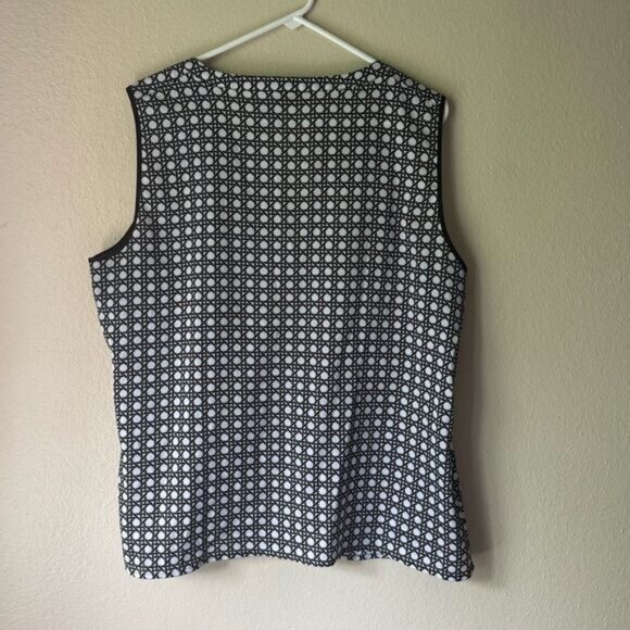 Ann Taylor Rattan Print Blouse XL Split NeckSleeveless Contrast Trim - Picture 2 of 6